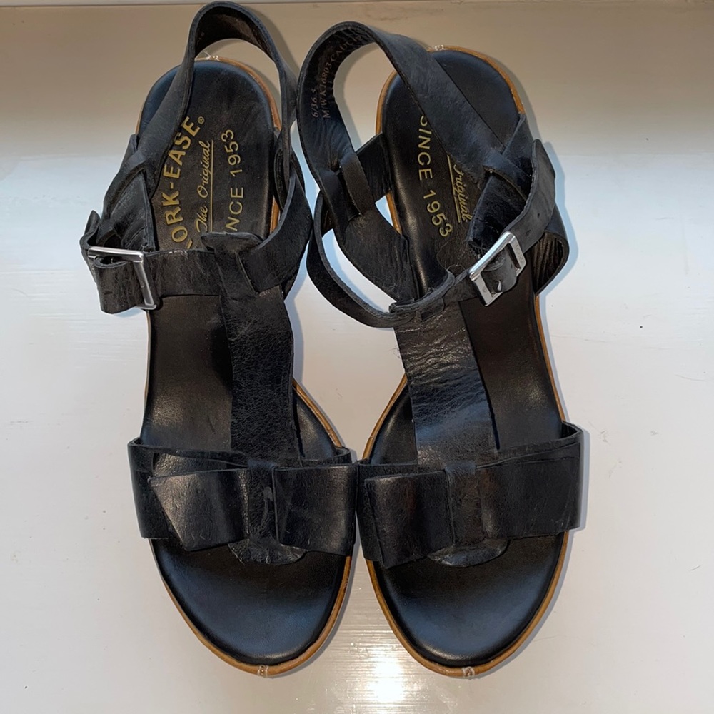 Kirk-Ease black leather wedge
